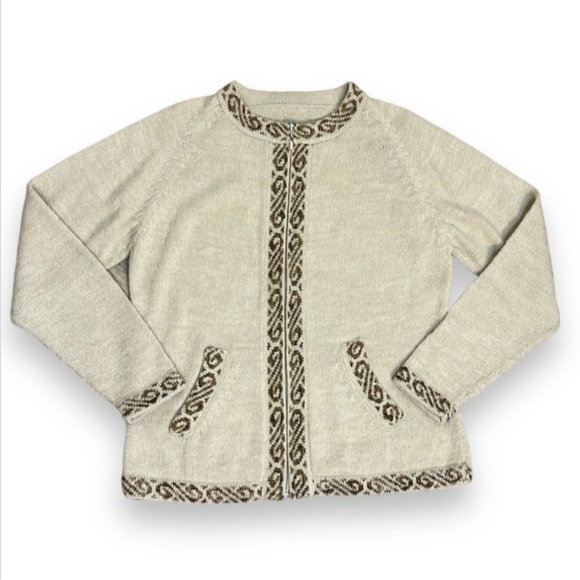 Handmade in Peru Alpaca Blend Sweater Cardigan Zip Front Tan Brown ? size Large - Picture 1 of 10